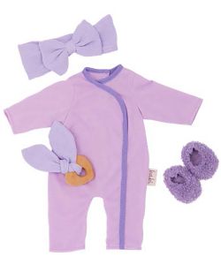 LULLABABY - PYJAMA MAUVE AVEC PANTOUFLES POUR POUPÉE NOUVEAU-NÉE 35.5 CM (0625)